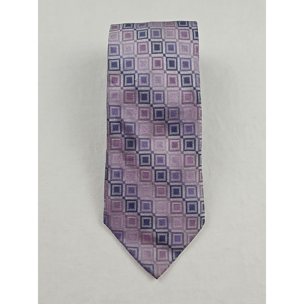 Calvin‎ Klein  Men's 100% Silk Tie Geometric Purple Classic Necktie Plaid Check